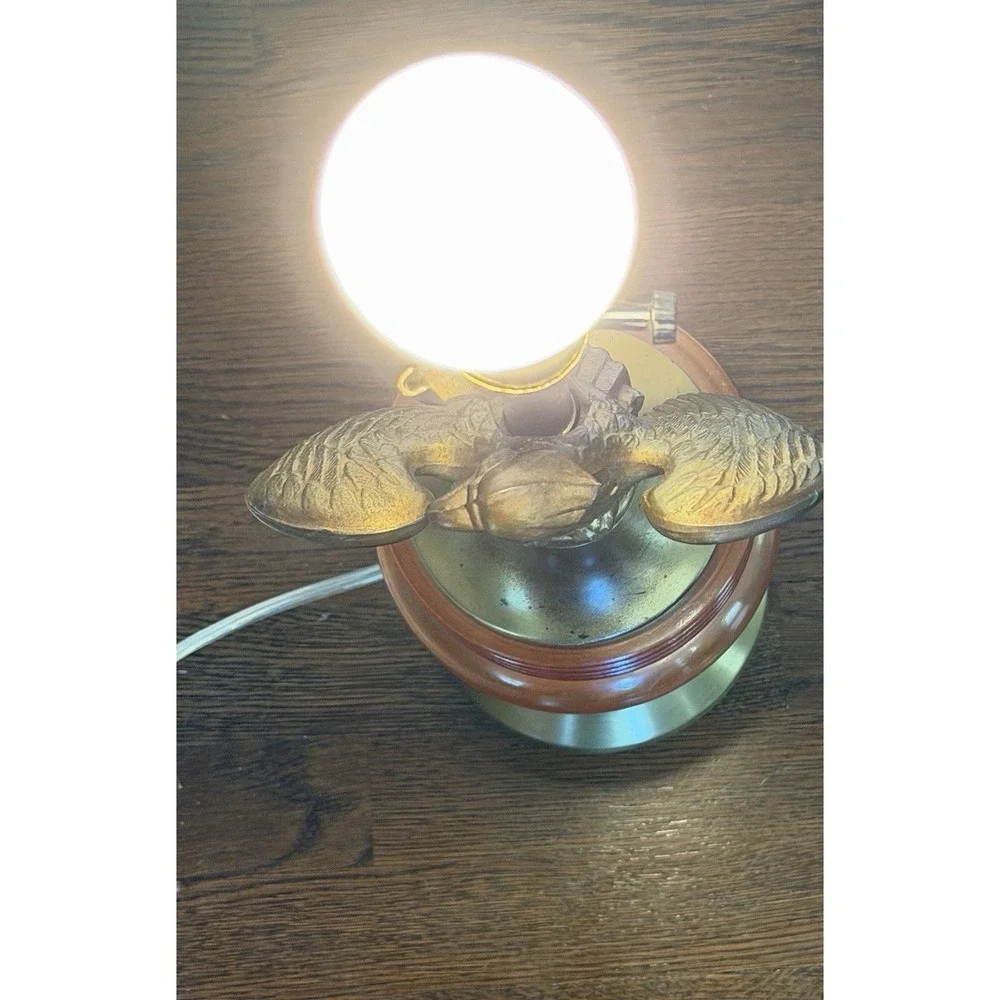 Vintage Eagle Table Lamp Amber Glass Brass Tone